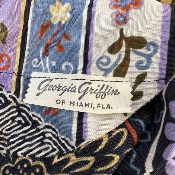 Vintage 70s Georgia Griffin Polyester Multi Print Maxi Hostess Dress Sm/ Med - Picture 7 of 7